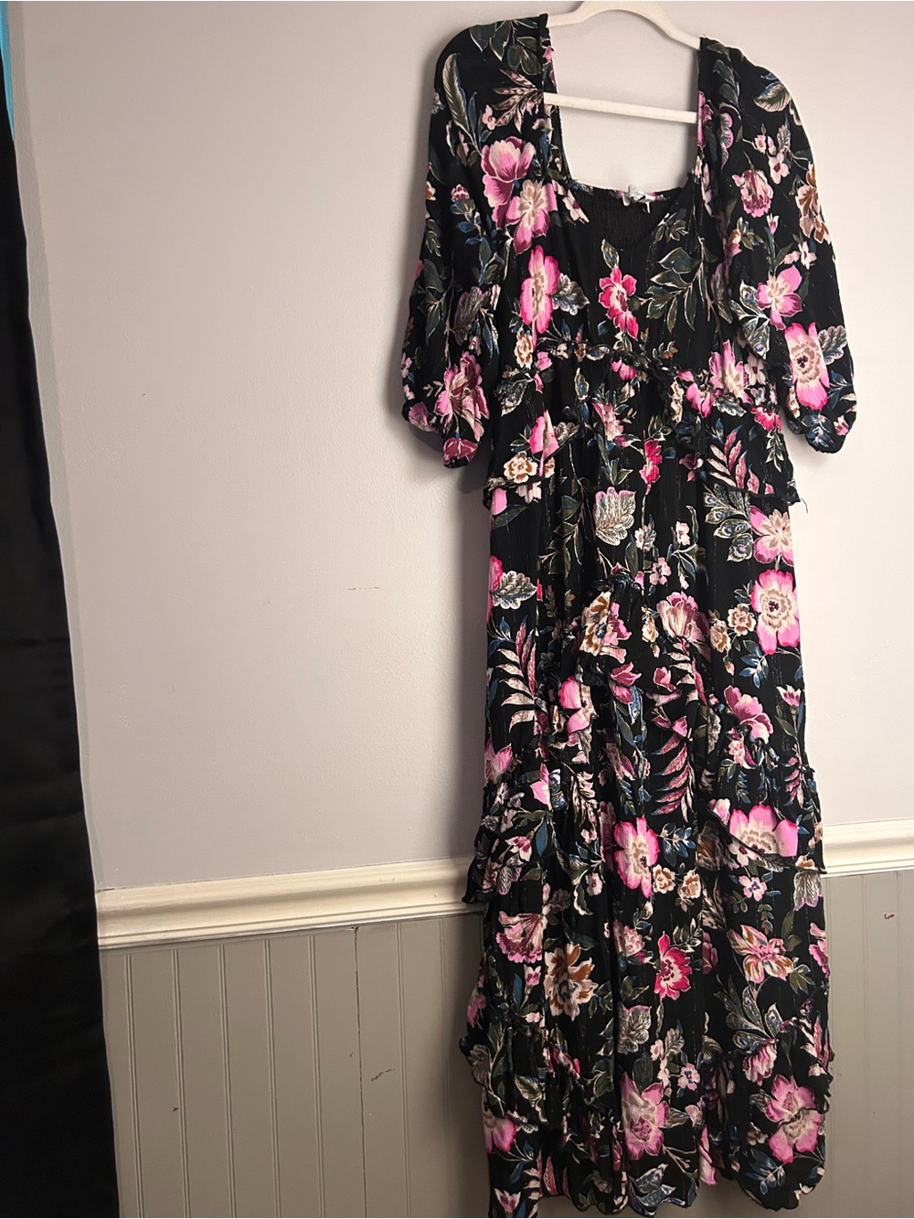 Jessica Simpson Black Maxi Dress with Pink Floral Print